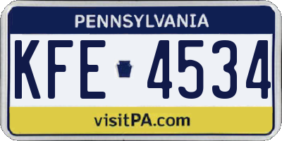 PA license plate KFE4534