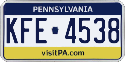 PA license plate KFE4538