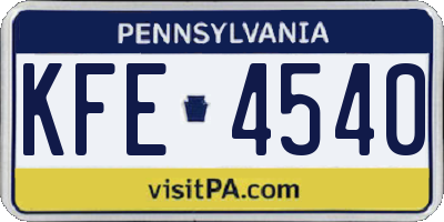 PA license plate KFE4540