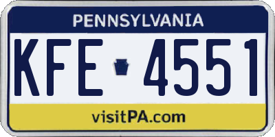 PA license plate KFE4551