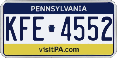 PA license plate KFE4552