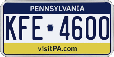 PA license plate KFE4600