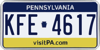 PA license plate KFE4617