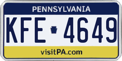 PA license plate KFE4649