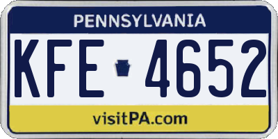 PA license plate KFE4652
