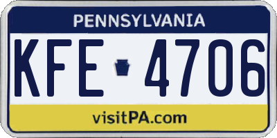 PA license plate KFE4706