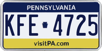 PA license plate KFE4725