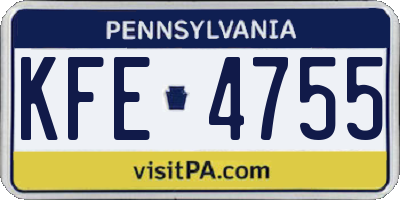 PA license plate KFE4755