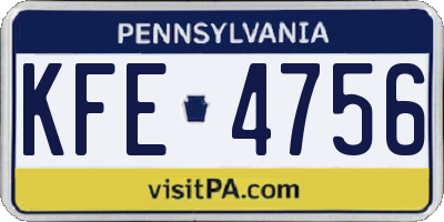 PA license plate KFE4756