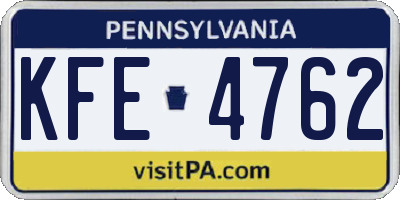 PA license plate KFE4762