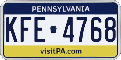 PA license plate KFE4768