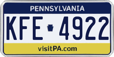 PA license plate KFE4922