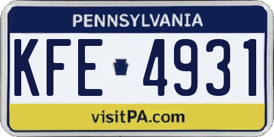 PA license plate KFE4931