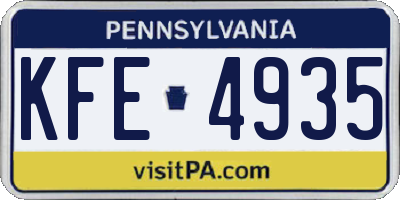 PA license plate KFE4935