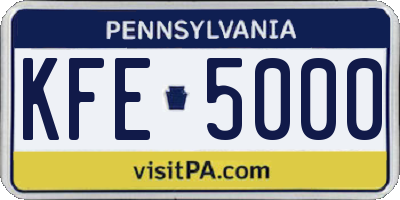 PA license plate KFE5000