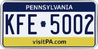 PA license plate KFE5002