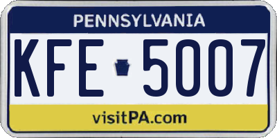 PA license plate KFE5007