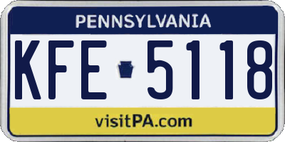 PA license plate KFE5118