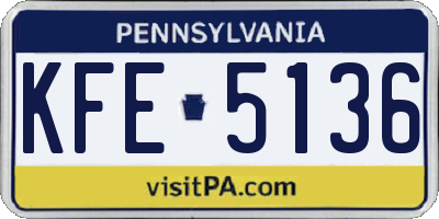 PA license plate KFE5136
