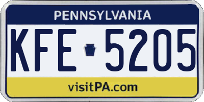 PA license plate KFE5205