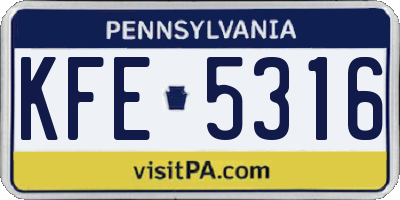 PA license plate KFE5316