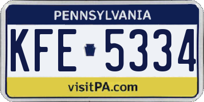 PA license plate KFE5334