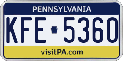 PA license plate KFE5360