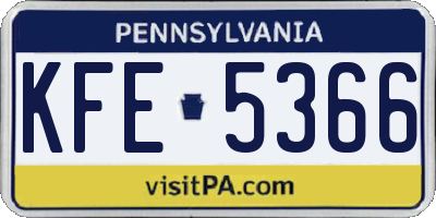 PA license plate KFE5366