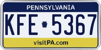 PA license plate KFE5367