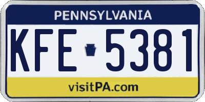 PA license plate KFE5381