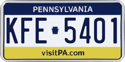 PA license plate KFE5401