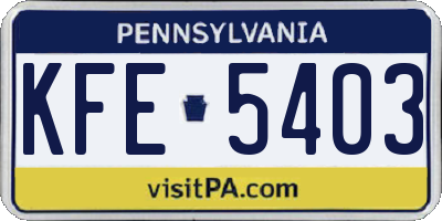 PA license plate KFE5403