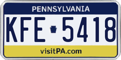 PA license plate KFE5418