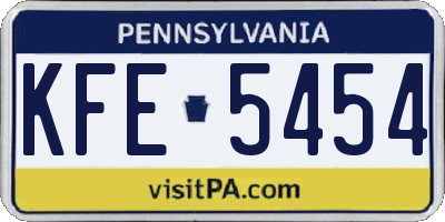 PA license plate KFE5454