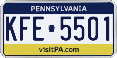 PA license plate KFE5501