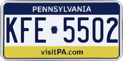 PA license plate KFE5502