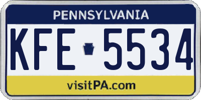 PA license plate KFE5534