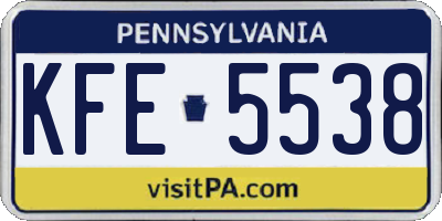 PA license plate KFE5538