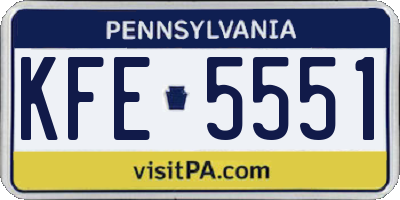 PA license plate KFE5551