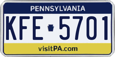 PA license plate KFE5701