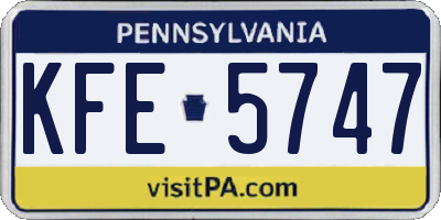 PA license plate KFE5747