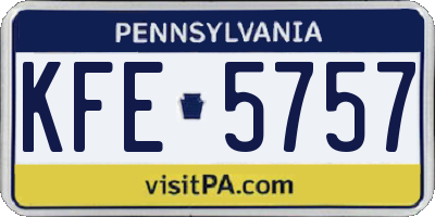 PA license plate KFE5757