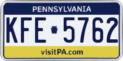 PA license plate KFE5762