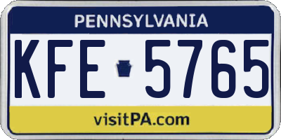 PA license plate KFE5765