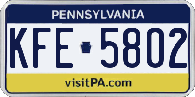 PA license plate KFE5802