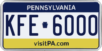 PA license plate KFE6000