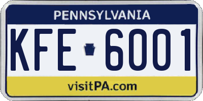 PA license plate KFE6001