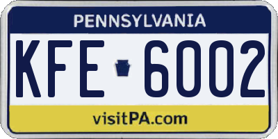 PA license plate KFE6002
