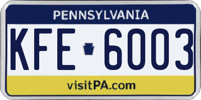 PA license plate KFE6003