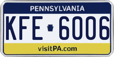 PA license plate KFE6006